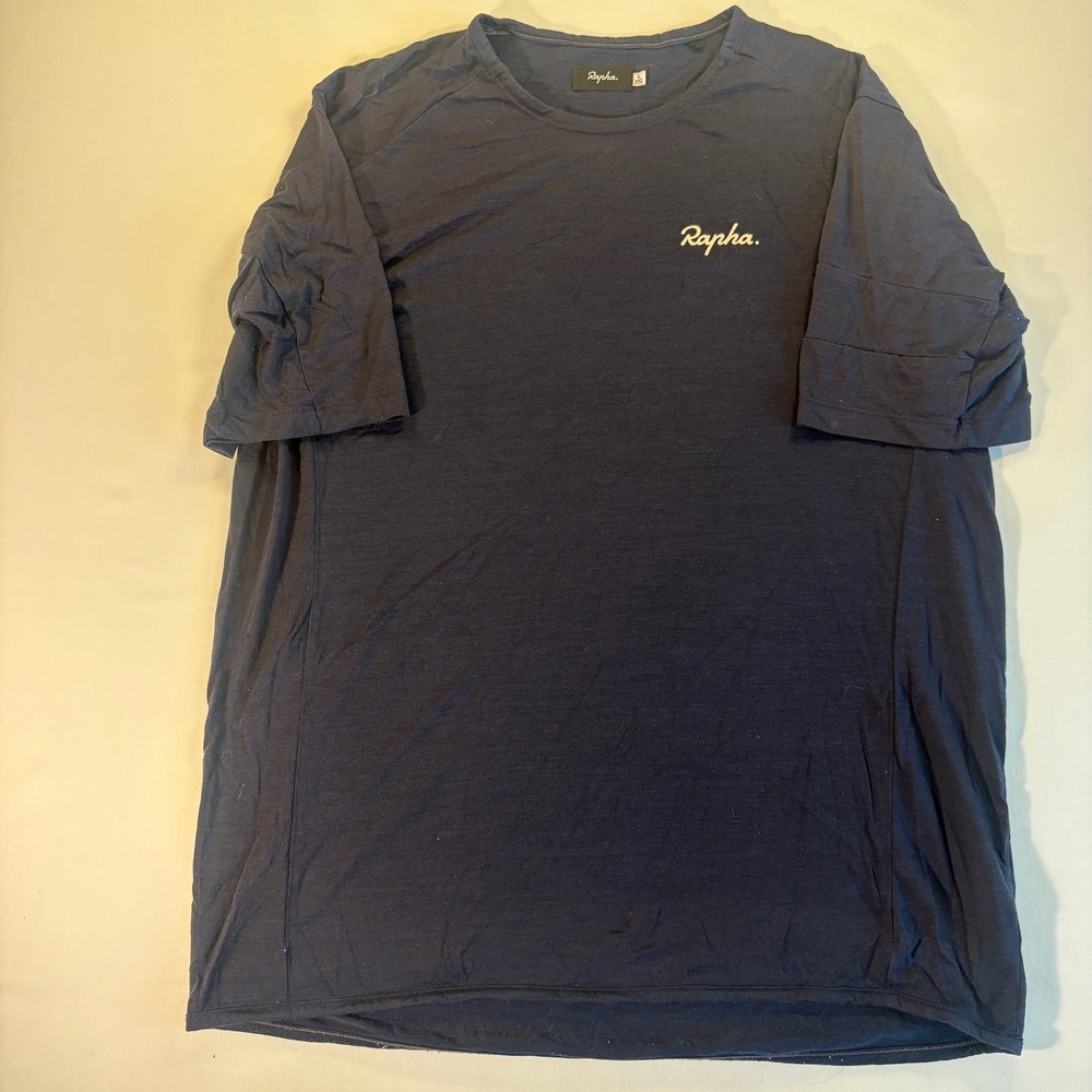 Rapha Mens Logo T-Shirt Navy Blue Short Sleeve Cycling Casual Size L